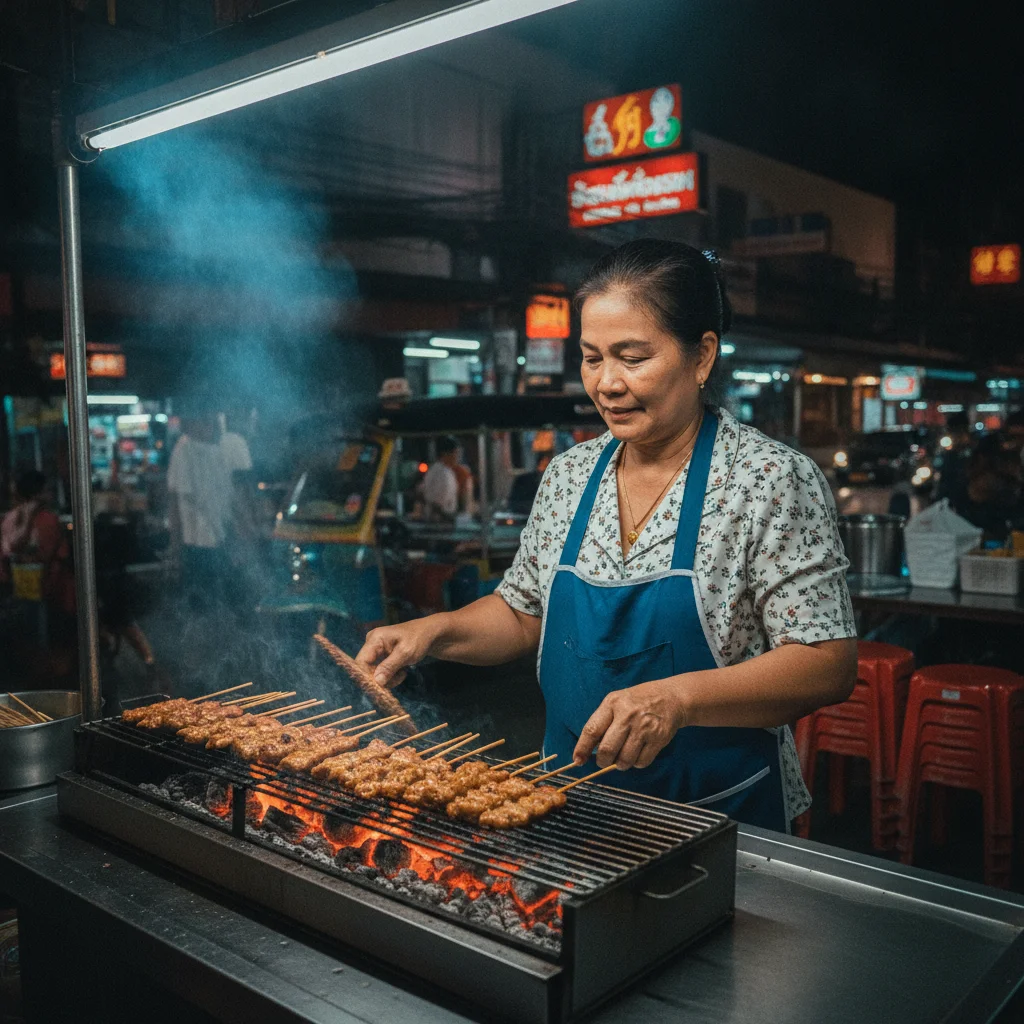 a scene showing the reality of daily life, food, or activity at Bangkok City — describe exactly what is visible