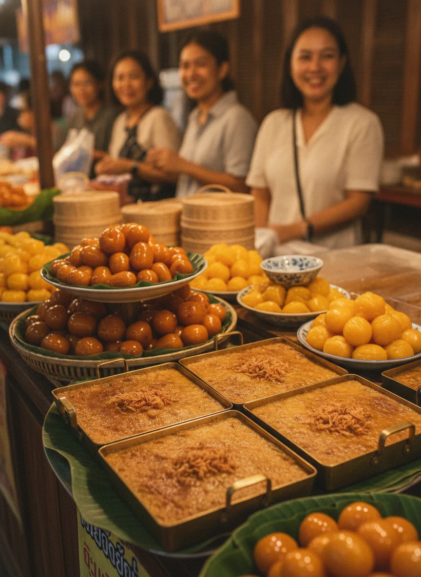 Traditional Phetchaburi Sweets (Khanom Mor Gaeng and Assorted Desserts) Traditional Phetchaburi Sweets (Khanom Mor Gaeng and Assorted Desserts)