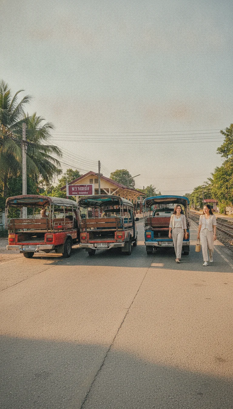 Bang Saphan Noi train station and approach road Bang Saphan Noi train station and approach road
