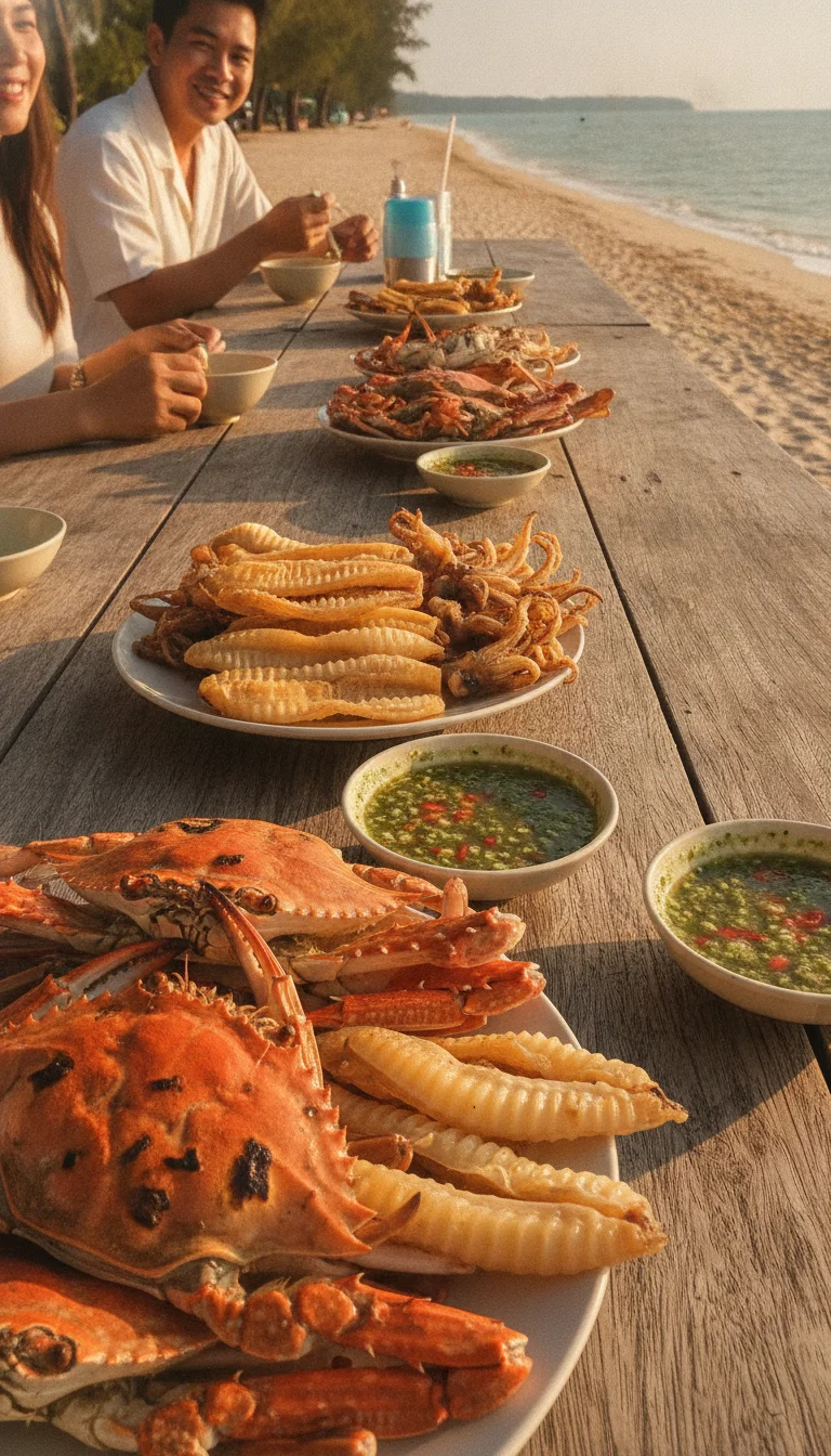 Traditional Thai seafood spread at Ban Krut Traditional Thai seafood spread at Ban Krut