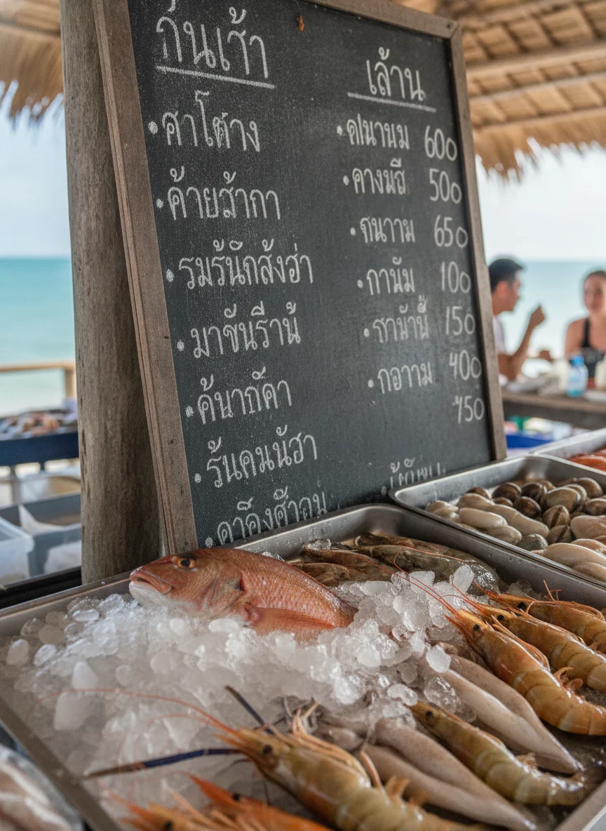 Handwritten Thai seafood menu board Handwritten Thai seafood menu board