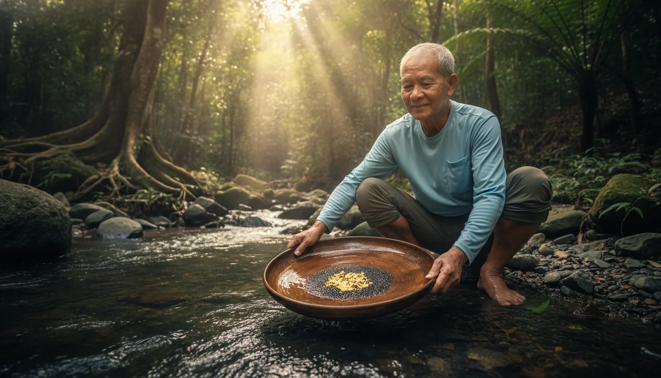 Local gold panner of Ban Pa Ron Local gold panner of Ban Pa Ron