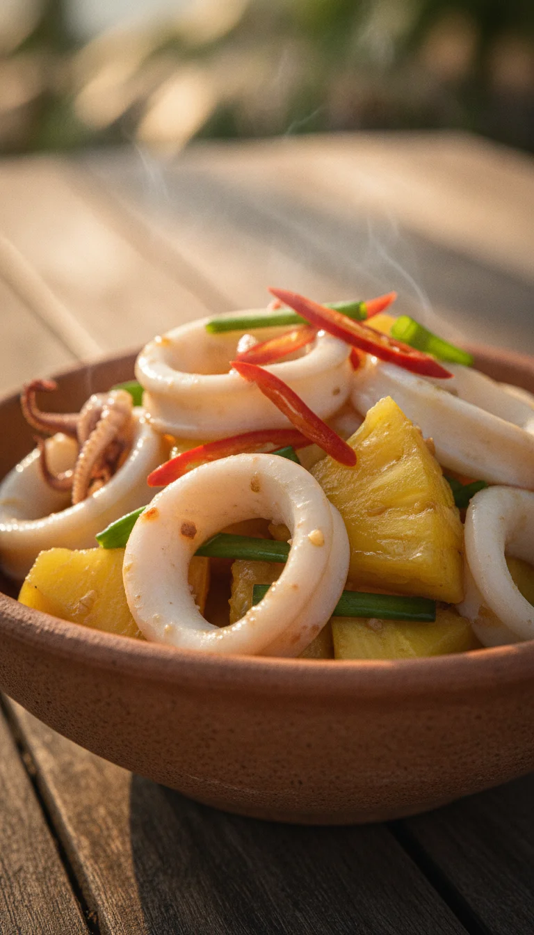 Stir-fried squid with pineapple (Kui Buri style)