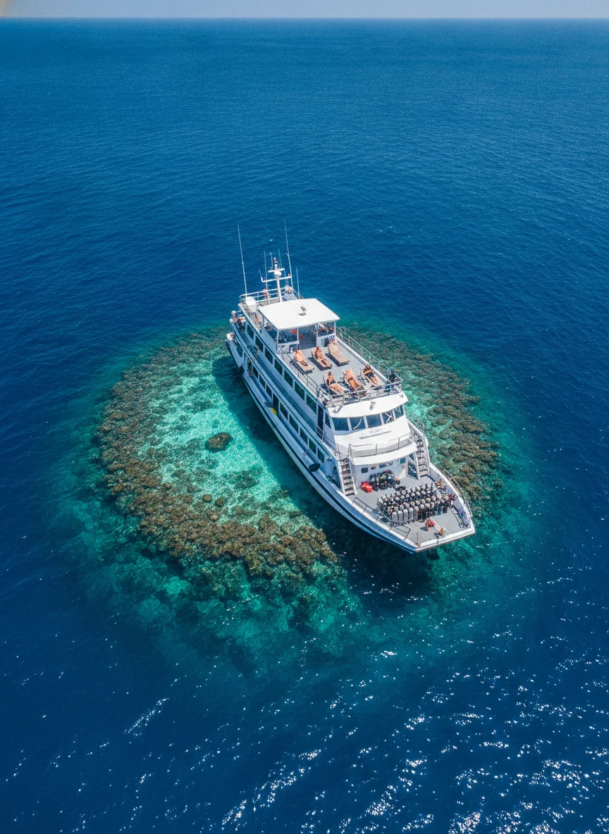 Liveaboard dive boat at Richelieu Rock Liveaboard dive boat at Richelieu Rock