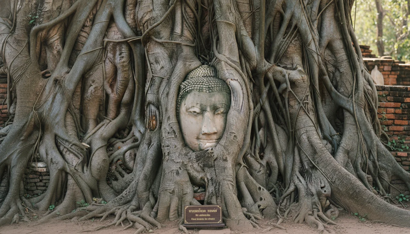 Buddha head in tree roots