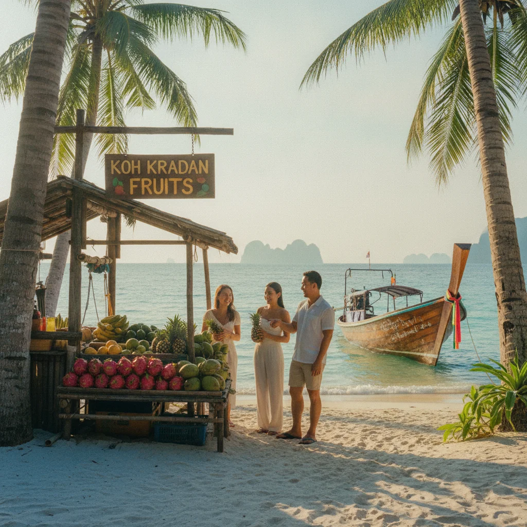 a practical or atmospheric scene at or near Koh Kradan — a street, market stall, viewpoint, or local transport scene