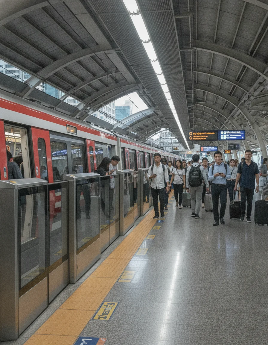 Commuters at Makkasan Airport Rail Link Station Commuters at Makkasan Airport Rail Link Station
