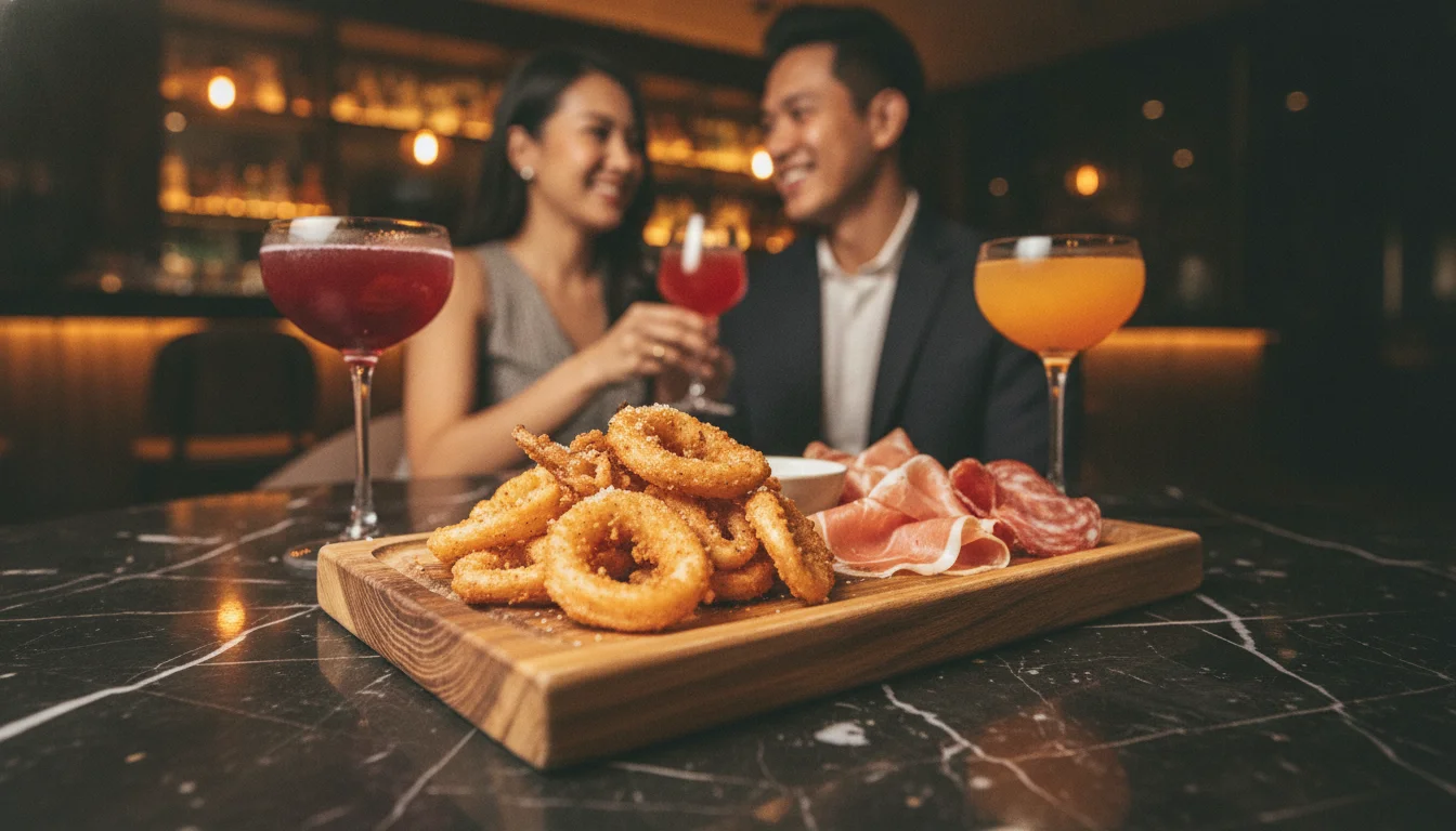 Wooden sharing platter and signature cocktails