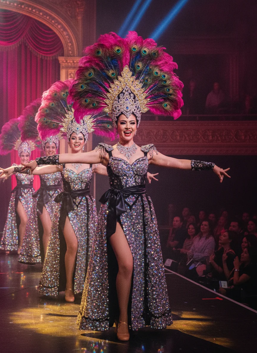 Cabaret dancers in mid-performance