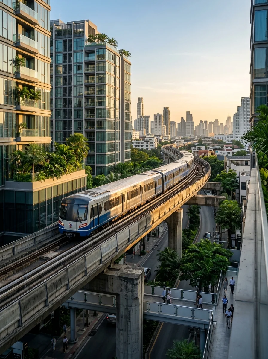 BTS Skytrain on elevated tracks BTS Skytrain on elevated tracks