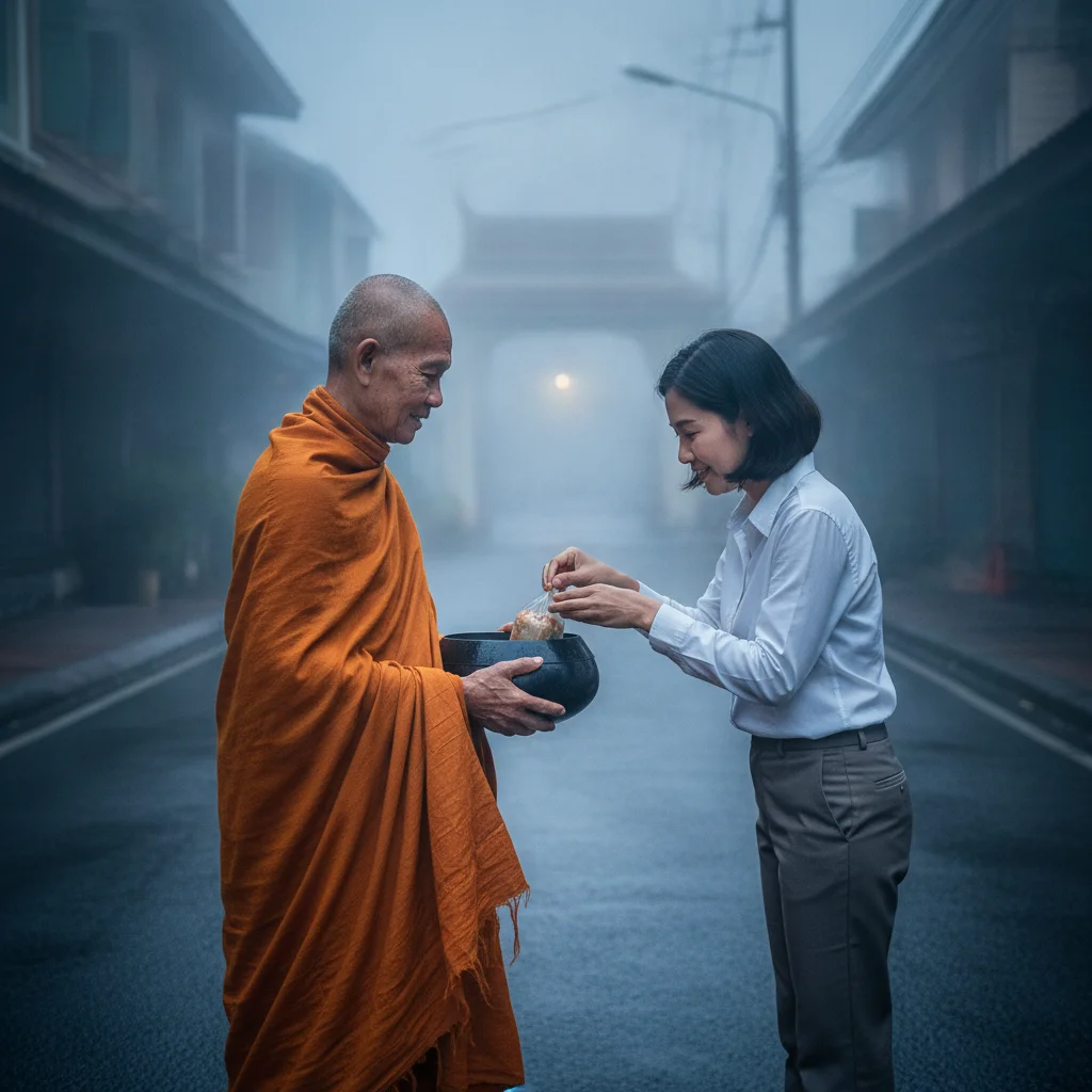 Buddhist monk and devotee