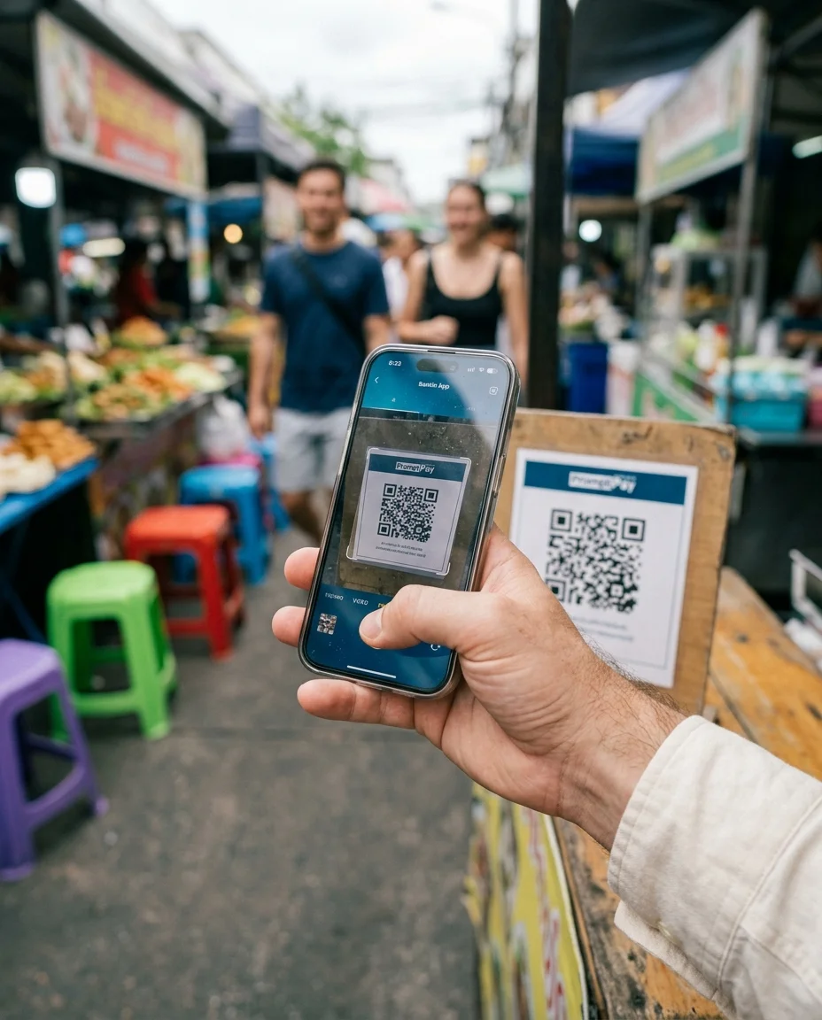 Hand holding a modern smartphone over a QR code Hand holding a modern smartphone over a QR code