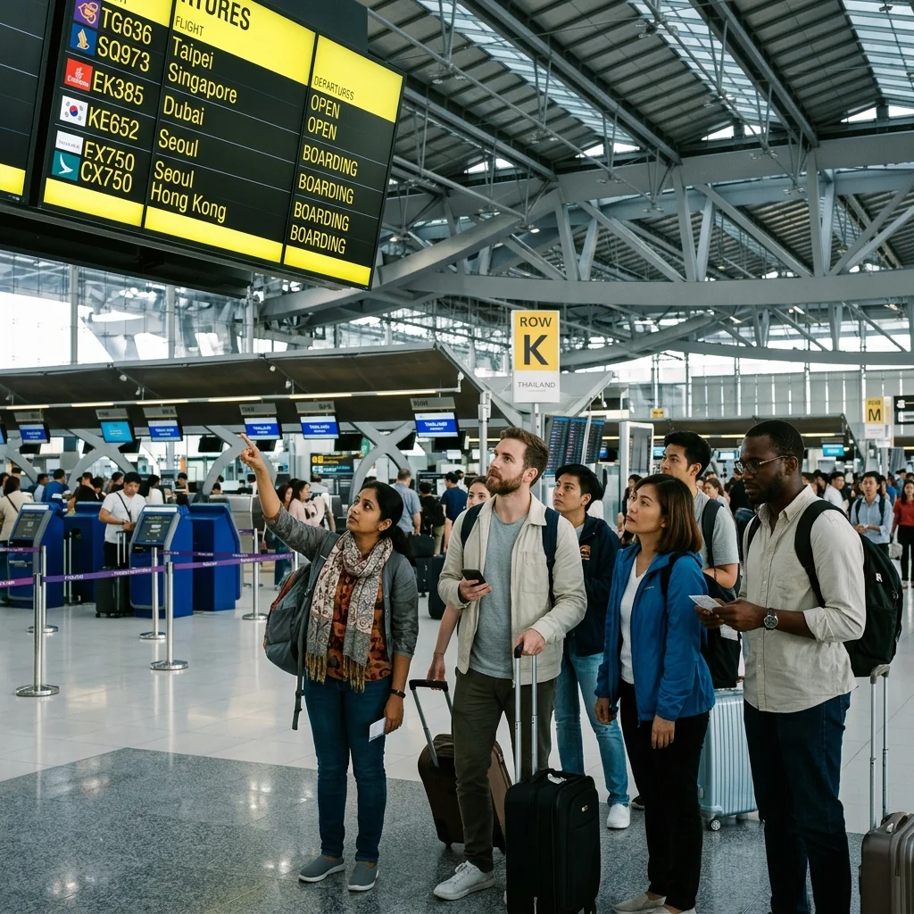 travellers at flight information displays travellers at flight information displays