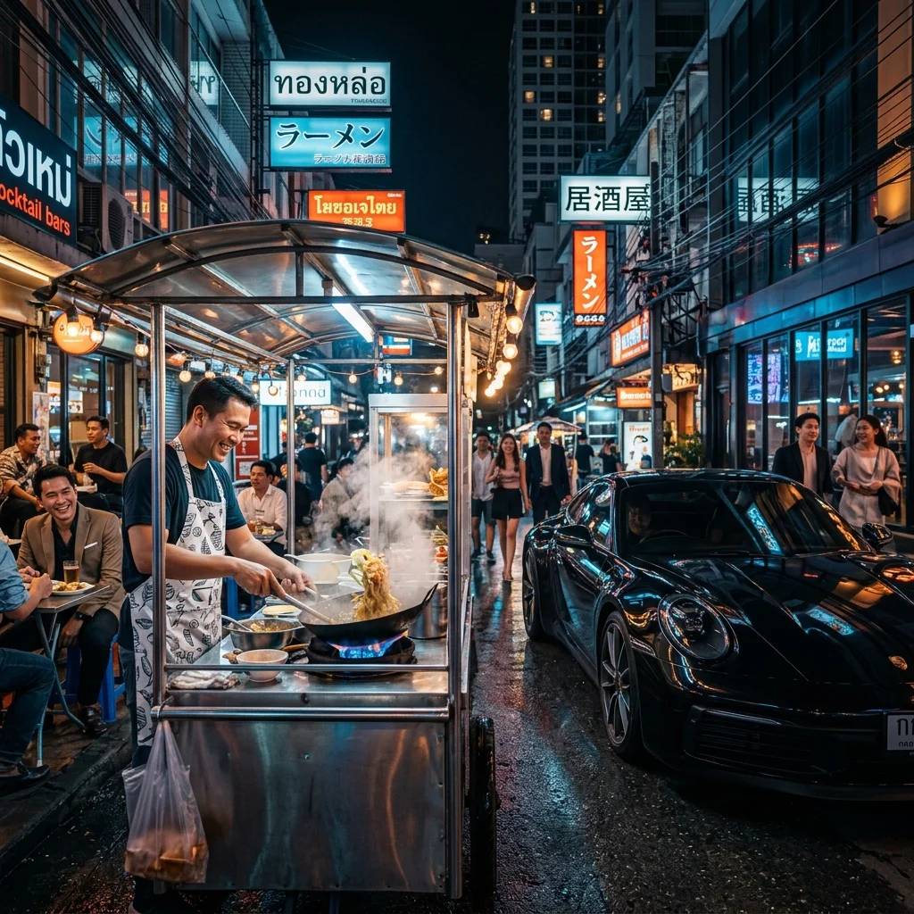 Thong Lo evening street scene Thong Lo evening street scene