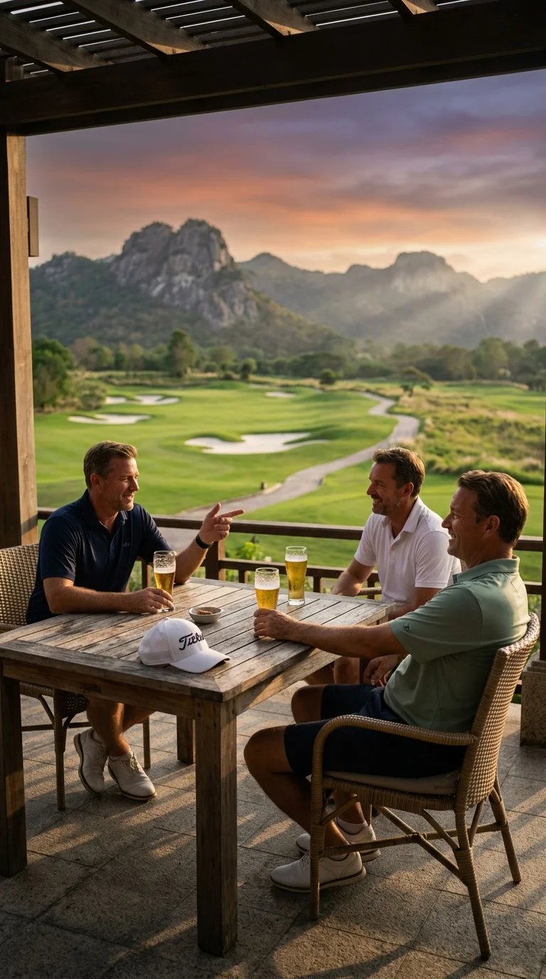 three golfers at sunset three golfers at sunset