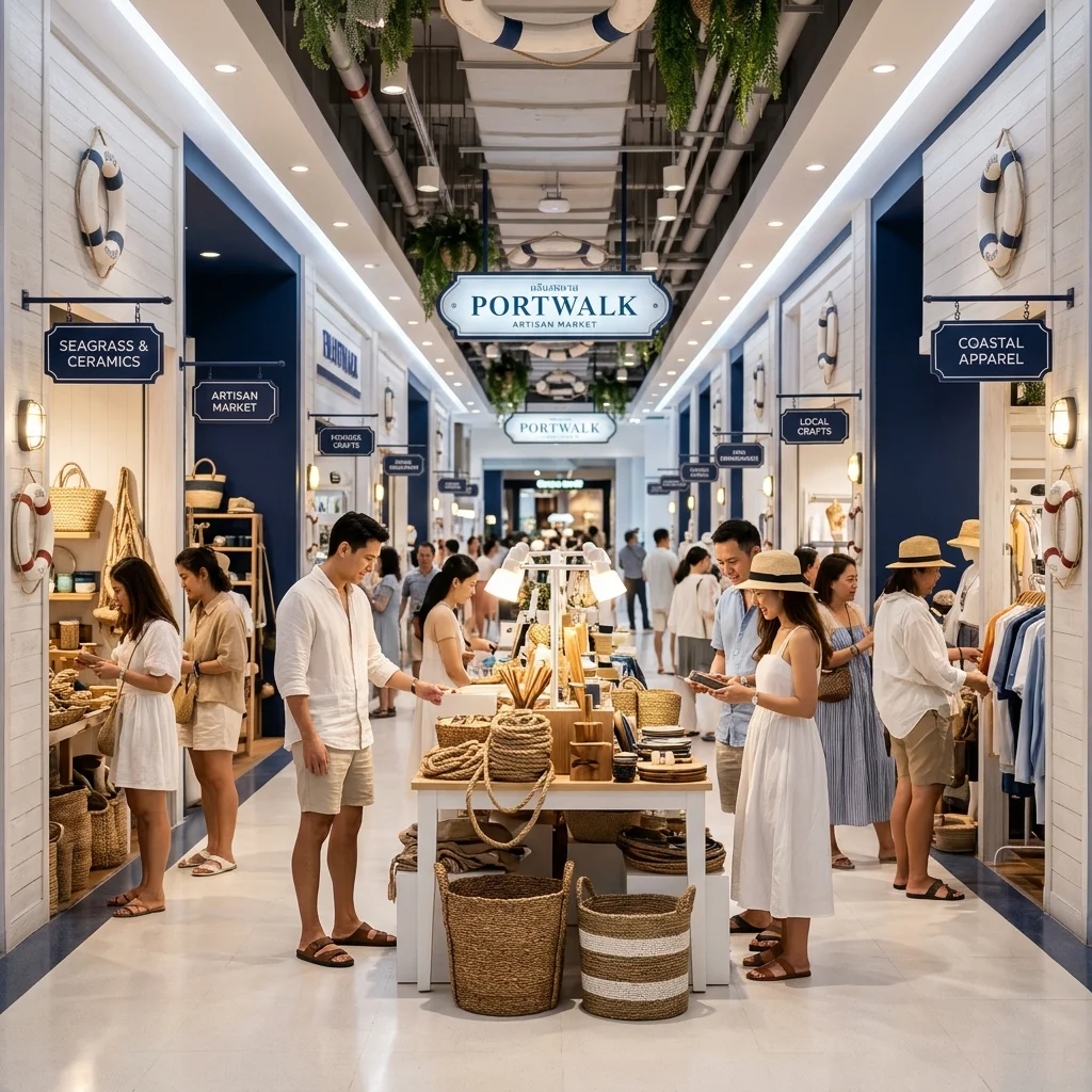 shoppers in the Bluport Portwalk