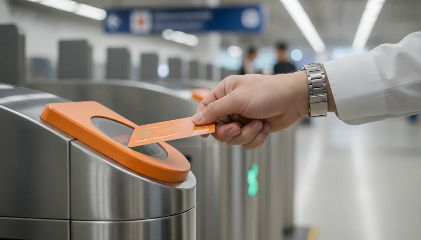 Commuter's hand and smart card