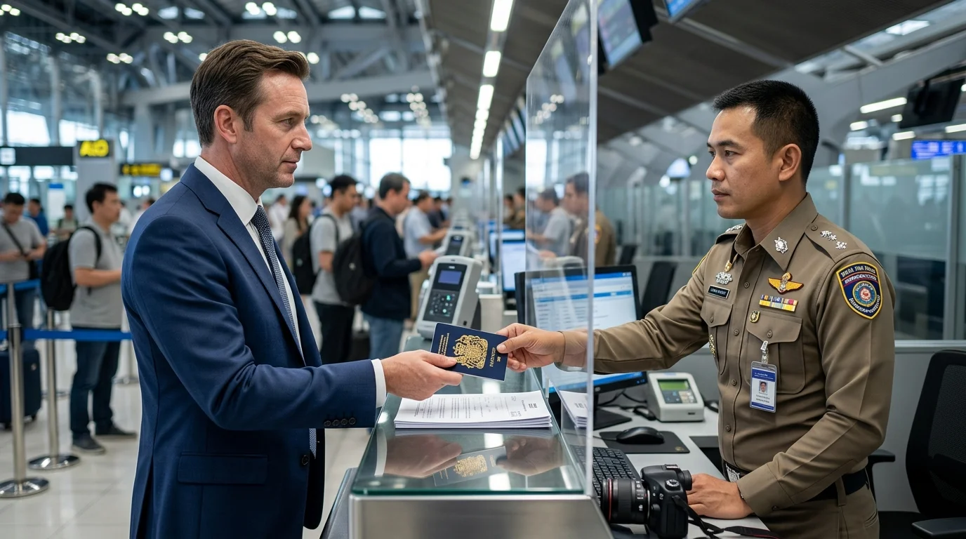 UK traveller and Thai immigration officer UK traveller and Thai immigration officer
