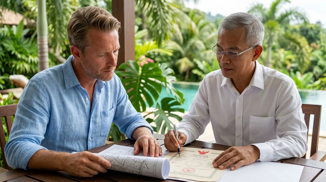 A British male buyer and a Thai male lawyer A British male buyer and a Thai male lawyer