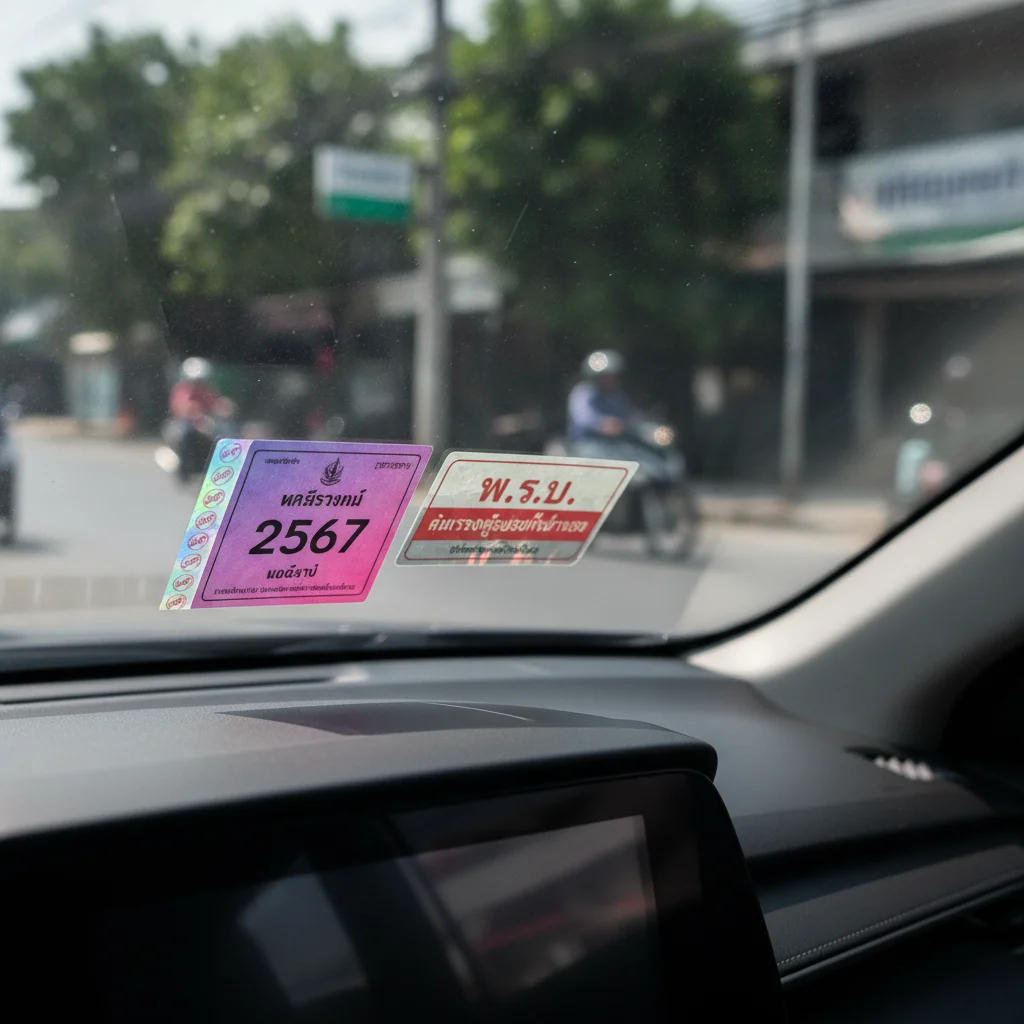 Thai road tax and insurance stickers Thai road tax and insurance stickers