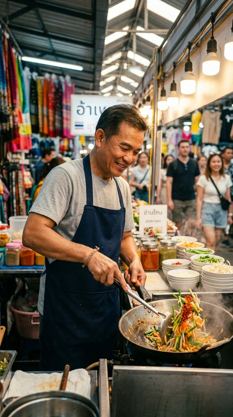 A Thai street food vendor at a legendary Chatuchak stall A Thai street food vendor at a legendary Chatuchak stall