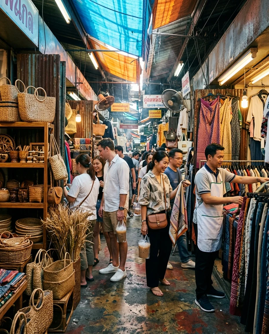 A narrow, labyrinthine alleyway inside the Chatuchak Weekend Market. A narrow, labyrinthine alleyway inside the Chatuchak Weekend Market.