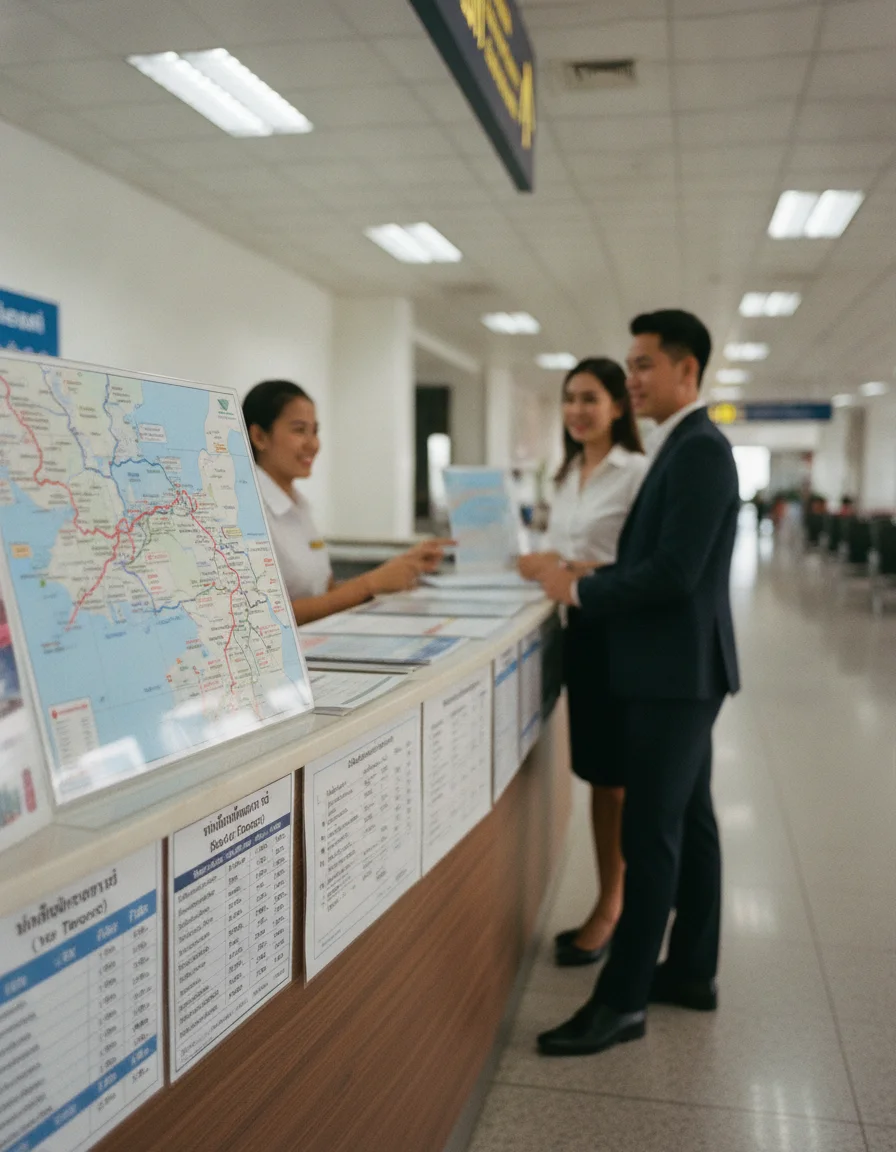 Ground transport ticket desk at Chumphon Airport Ground transport ticket desk at Chumphon Airport