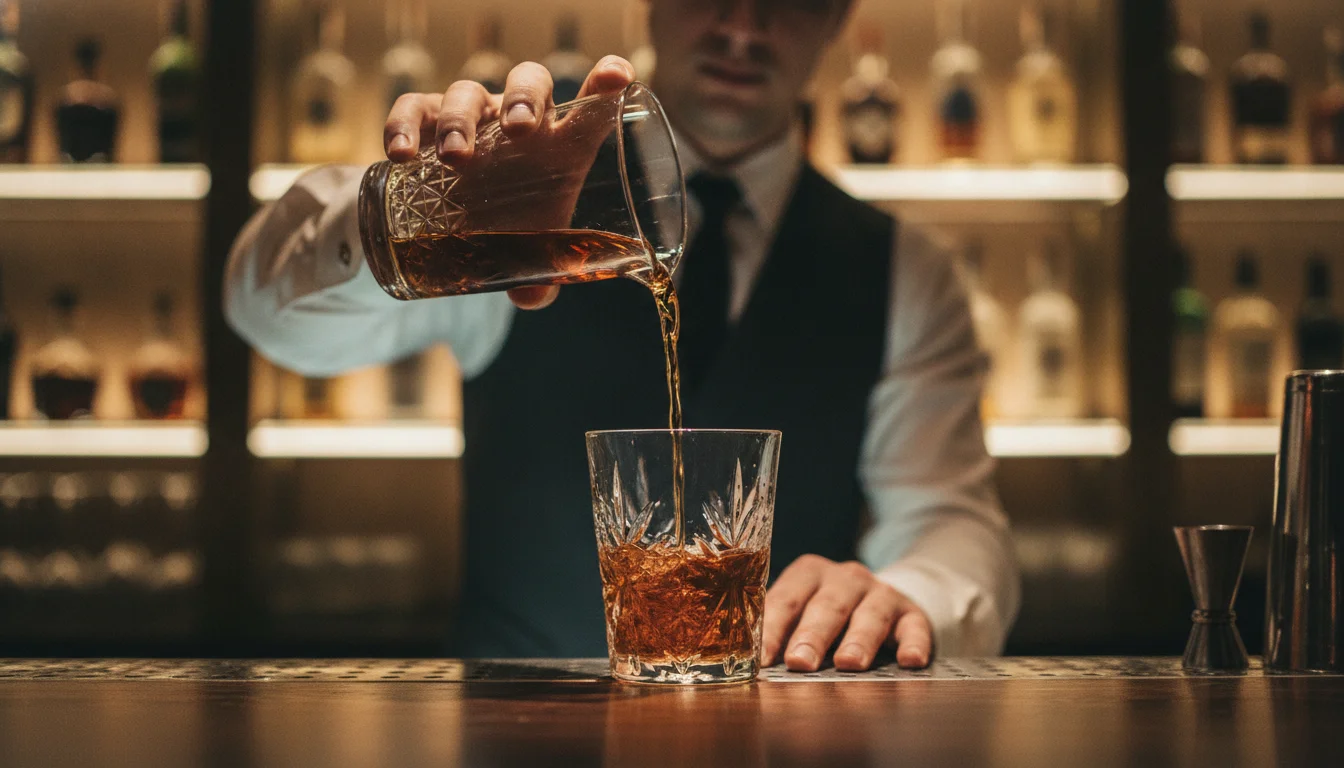 Bartender pouring a Martell cognac cocktail