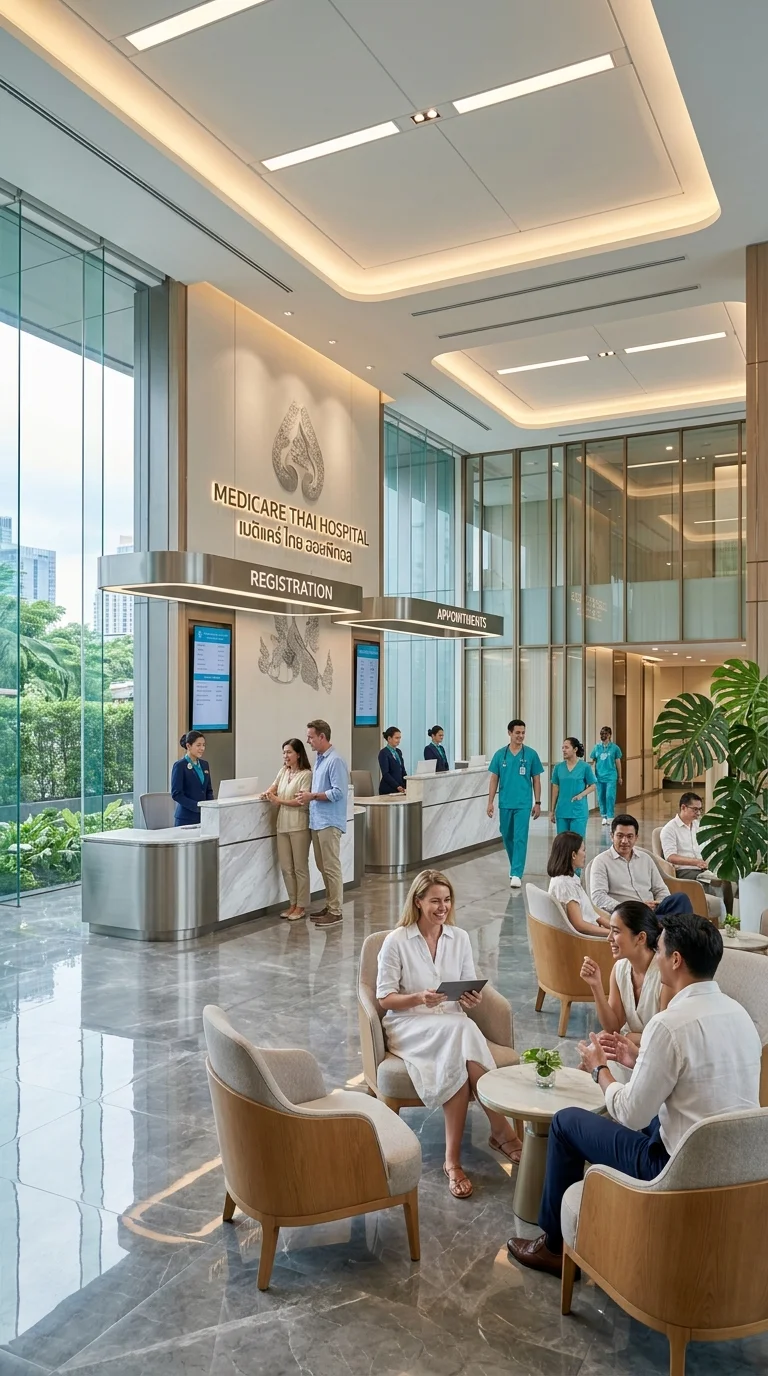 Modern private hospital reception and waiting lounge Modern private hospital reception and waiting lounge