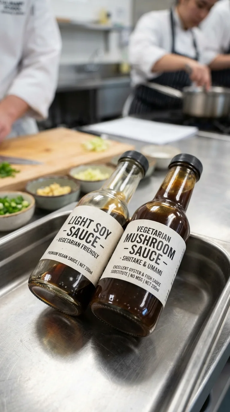 Vegetarian sauce alternatives on a prep tray Vegetarian sauce alternatives on a prep tray