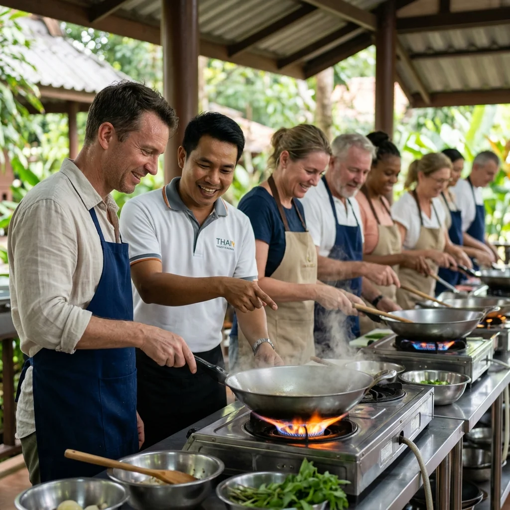 diverse group of tourists in a cooking class diverse group of tourists in a cooking class