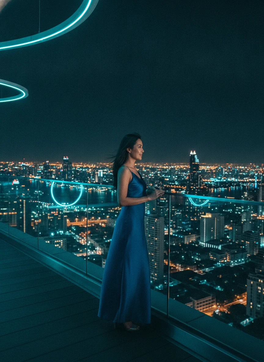 Elegant guest at a rooftop bar Elegant guest at a rooftop bar