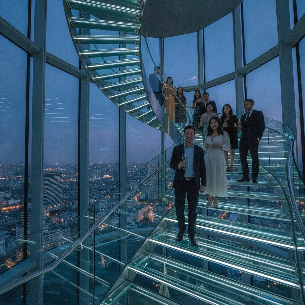 structural glass staircase at CRU Champagne Bar structural glass staircase at CRU Champagne Bar