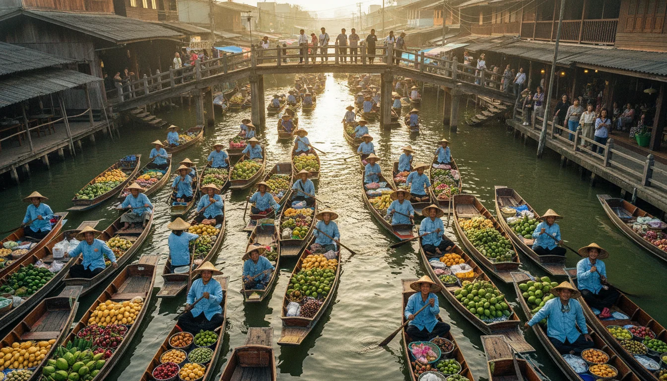 Damnoen Saduak Floating Market canal queue Damnoen Saduak Floating Market canal queue