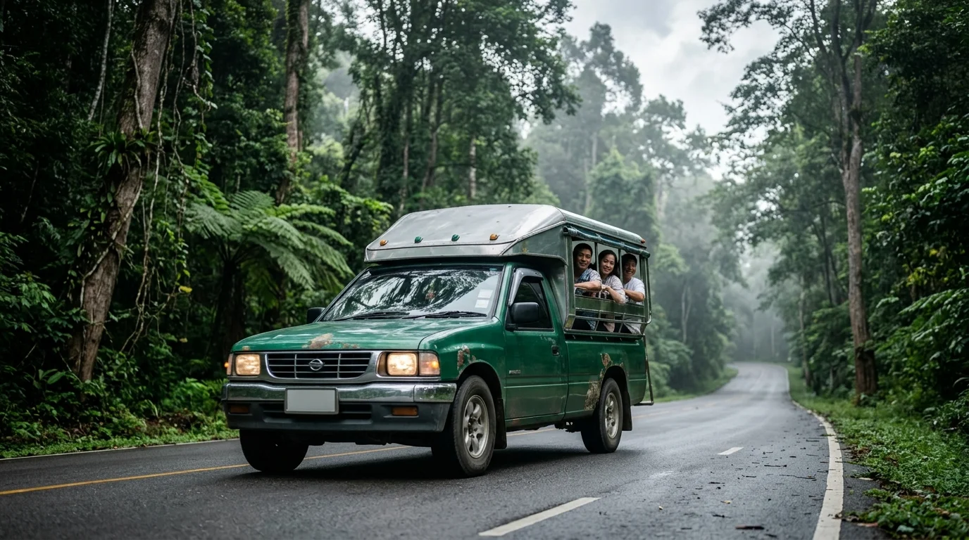 green songthaew truck green songthaew truck