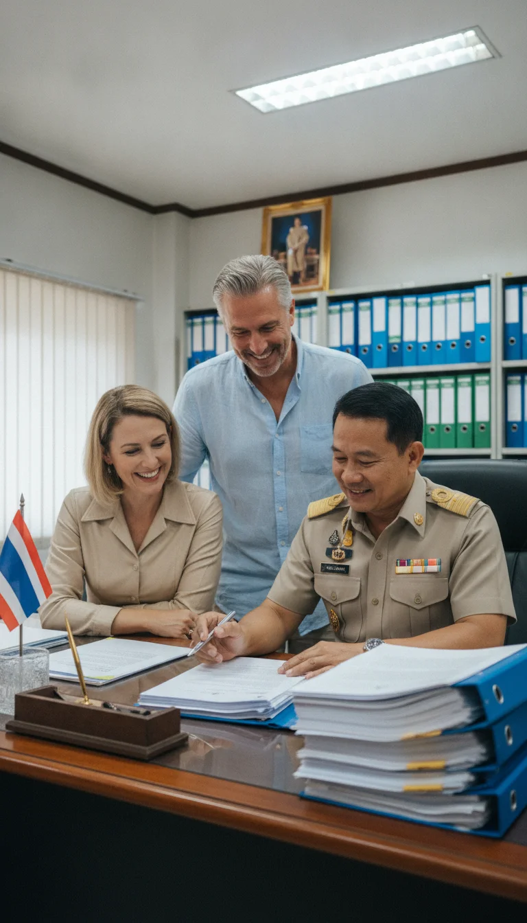 Expat couple and Thai administrative official Expat couple and Thai administrative official