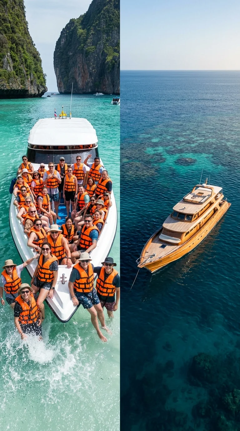 split-scene comparison of Thai maritime travel split-scene comparison of Thai maritime travel