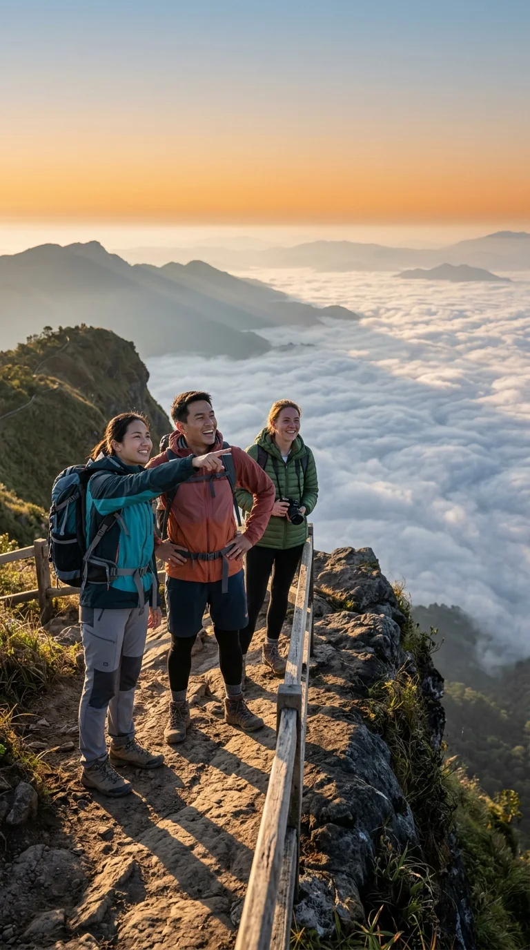 hikers on the Kew Mae Pan Trail ridge