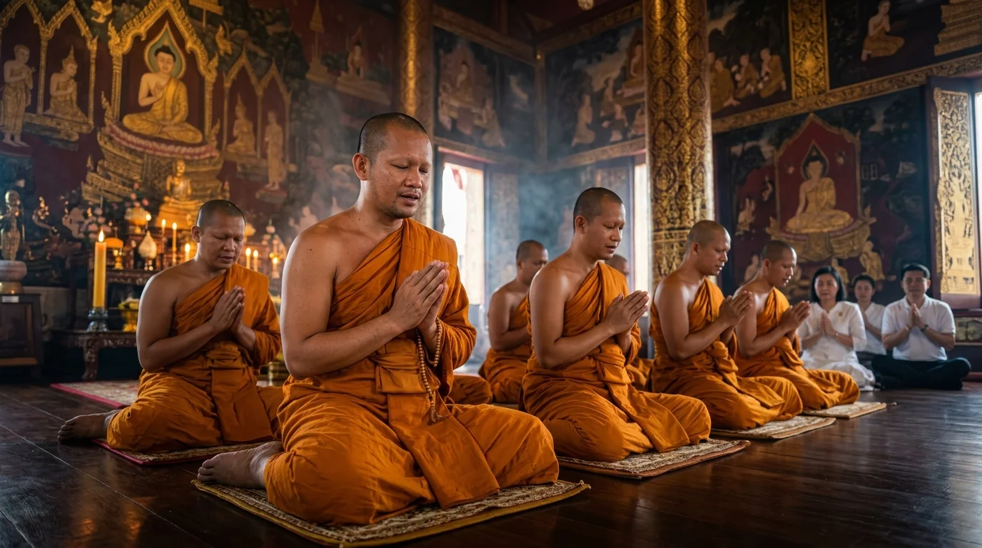 Buddhist monks in saffron robes Buddhist monks in saffron robes