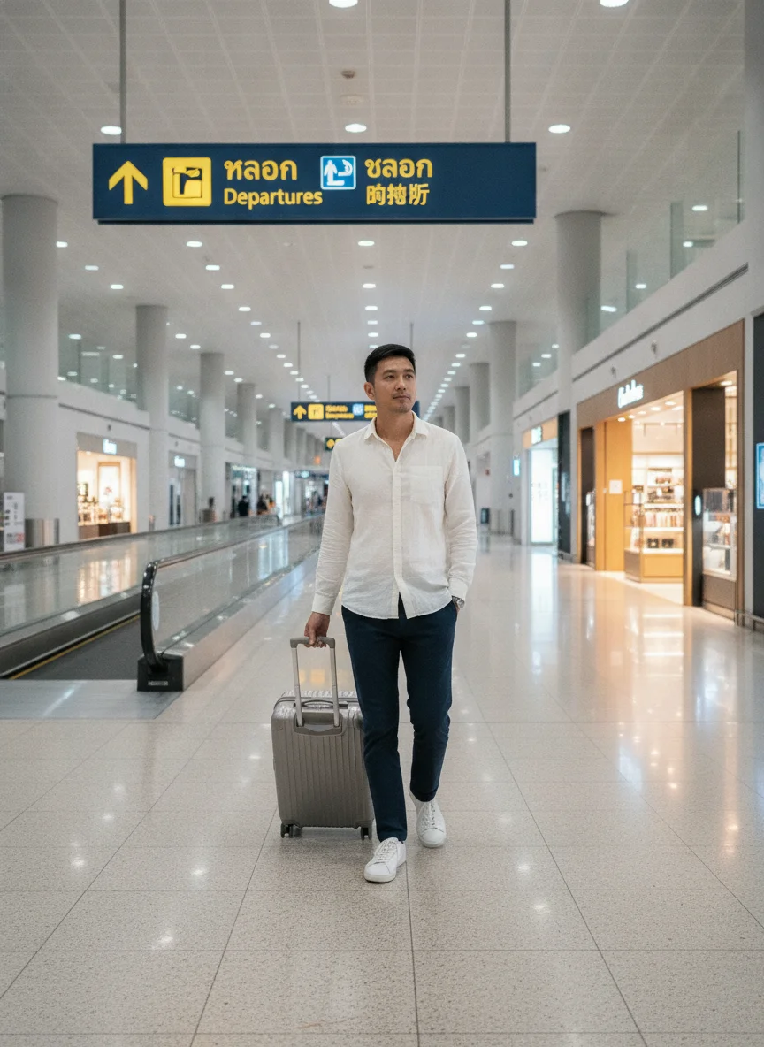 A passenger in transit