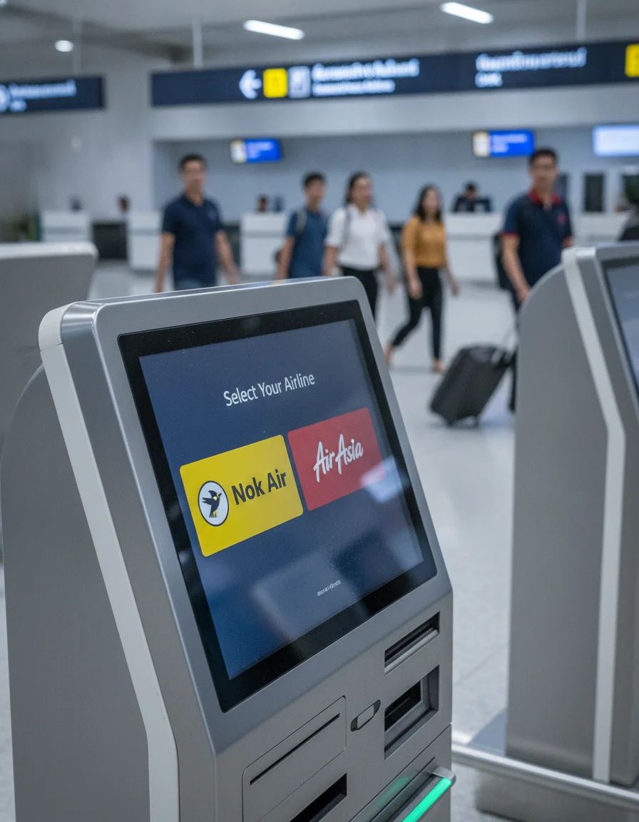 Self-service check-in kiosk screens