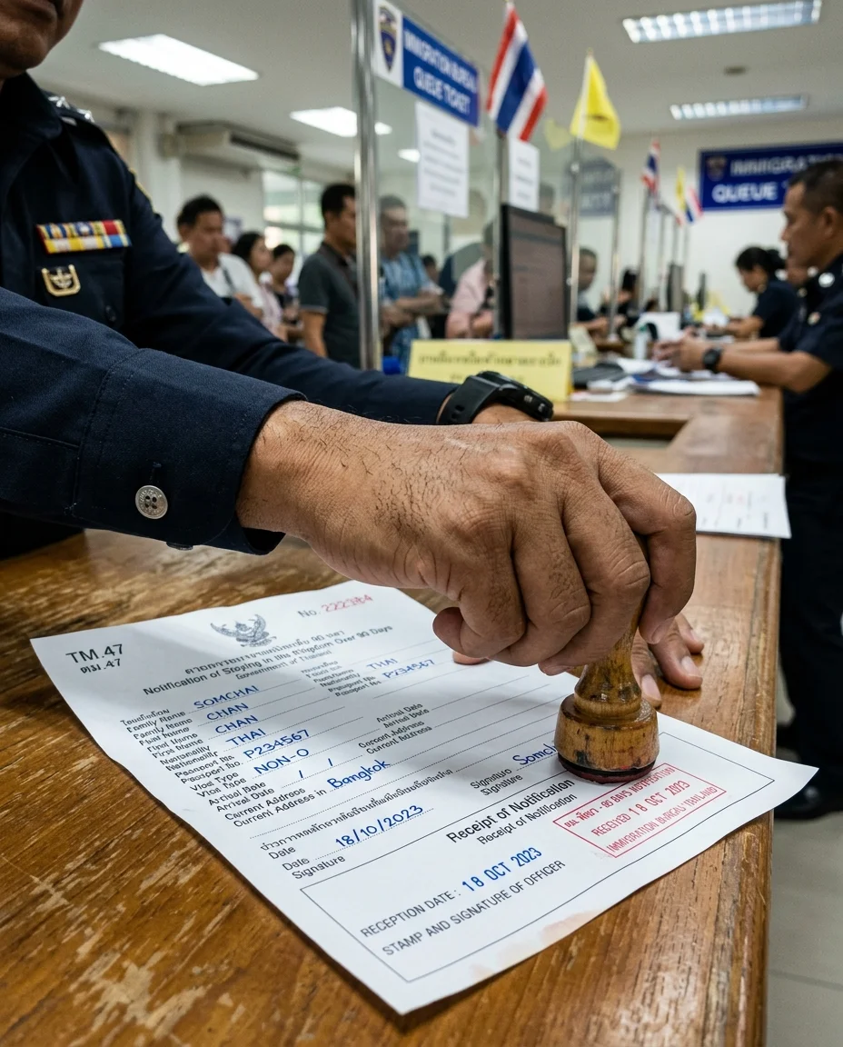 TM47 Immigration Form and Officer Hand TM47 Immigration Form and Officer Hand