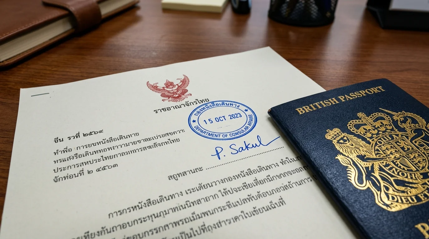 Thai government document and UK passport Thai government document and UK passport