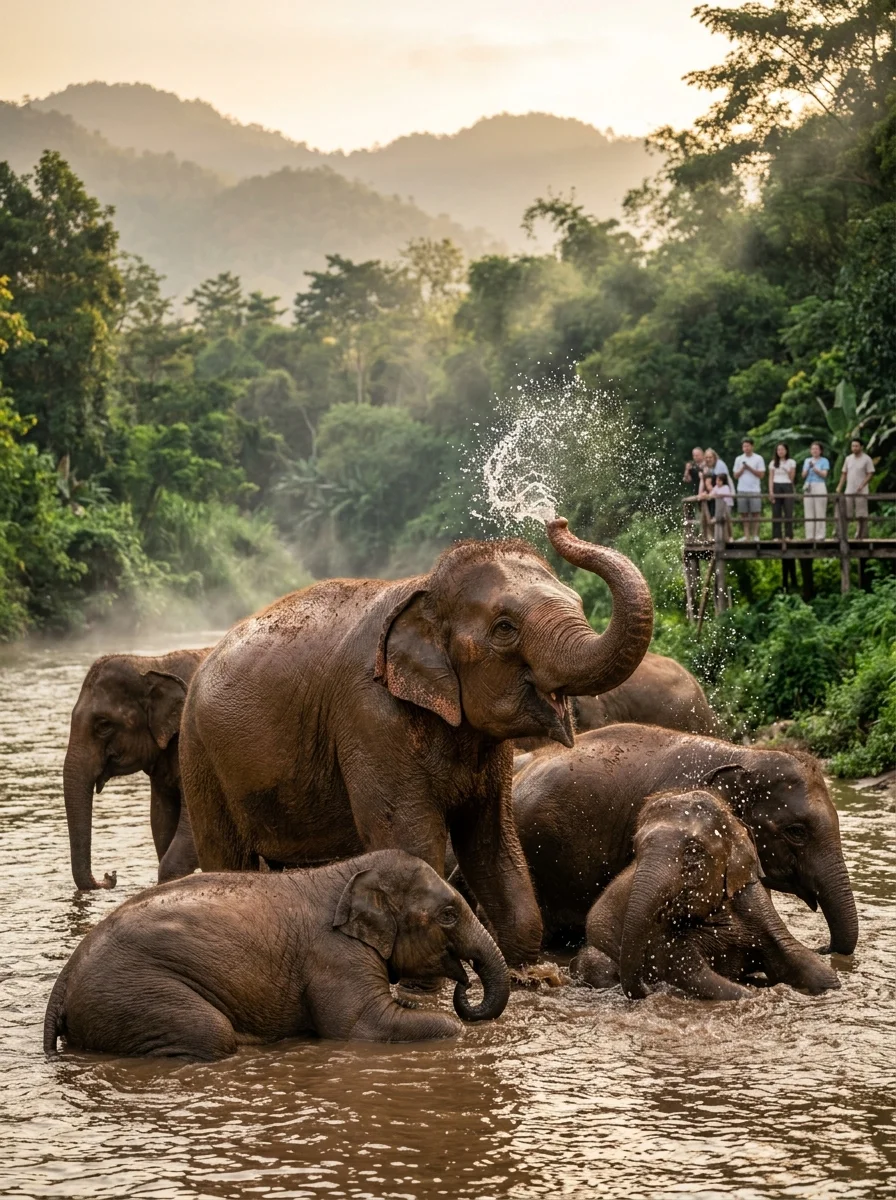 herd of rescued Asian elephants herd of rescued Asian elephants