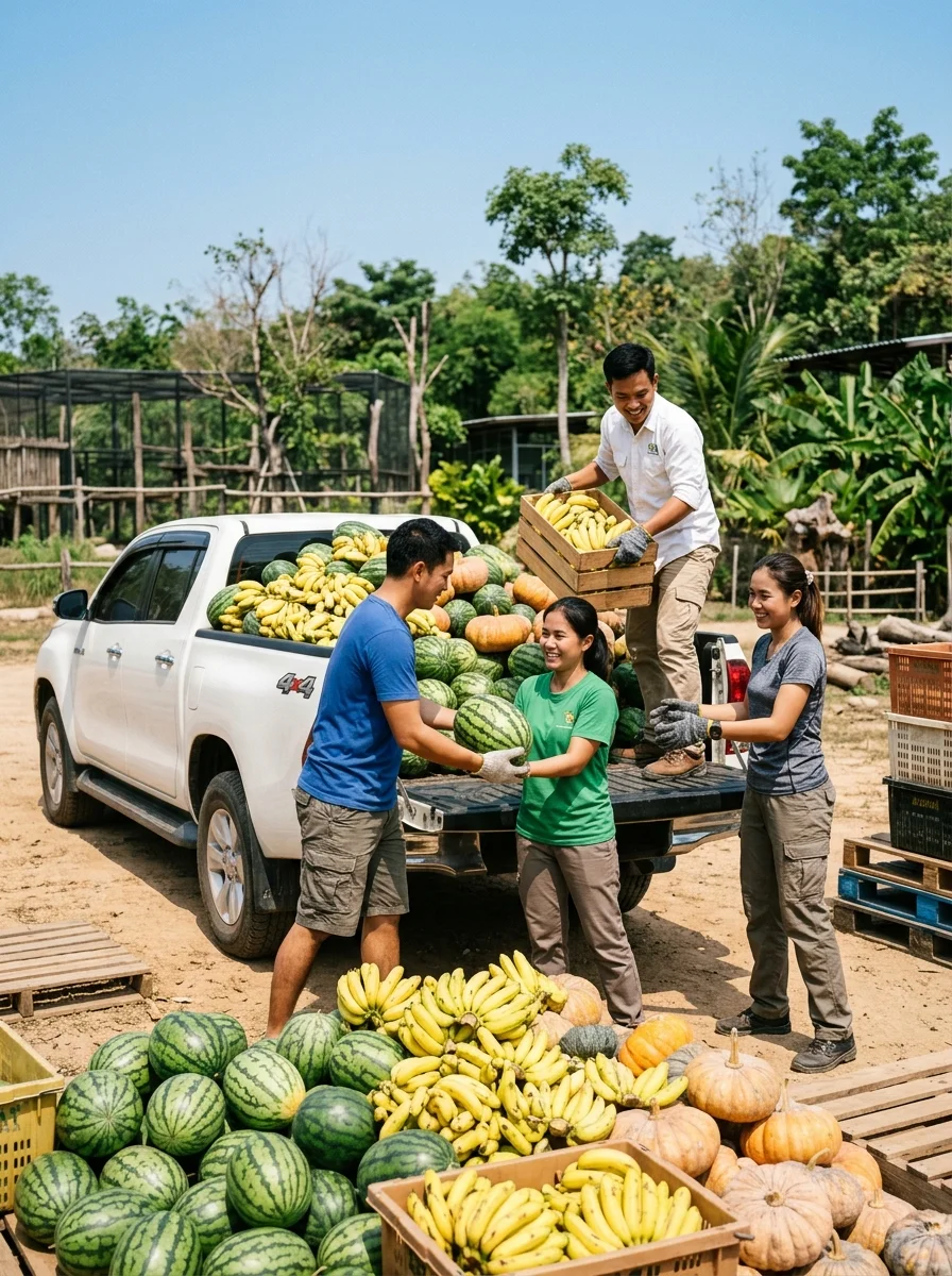 A massive delivery of fresh produce for animal care A massive delivery of fresh produce for animal care