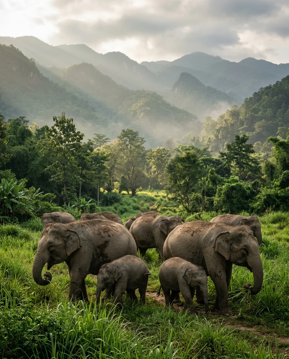 Herd of Asian elephants Herd of Asian elephants
