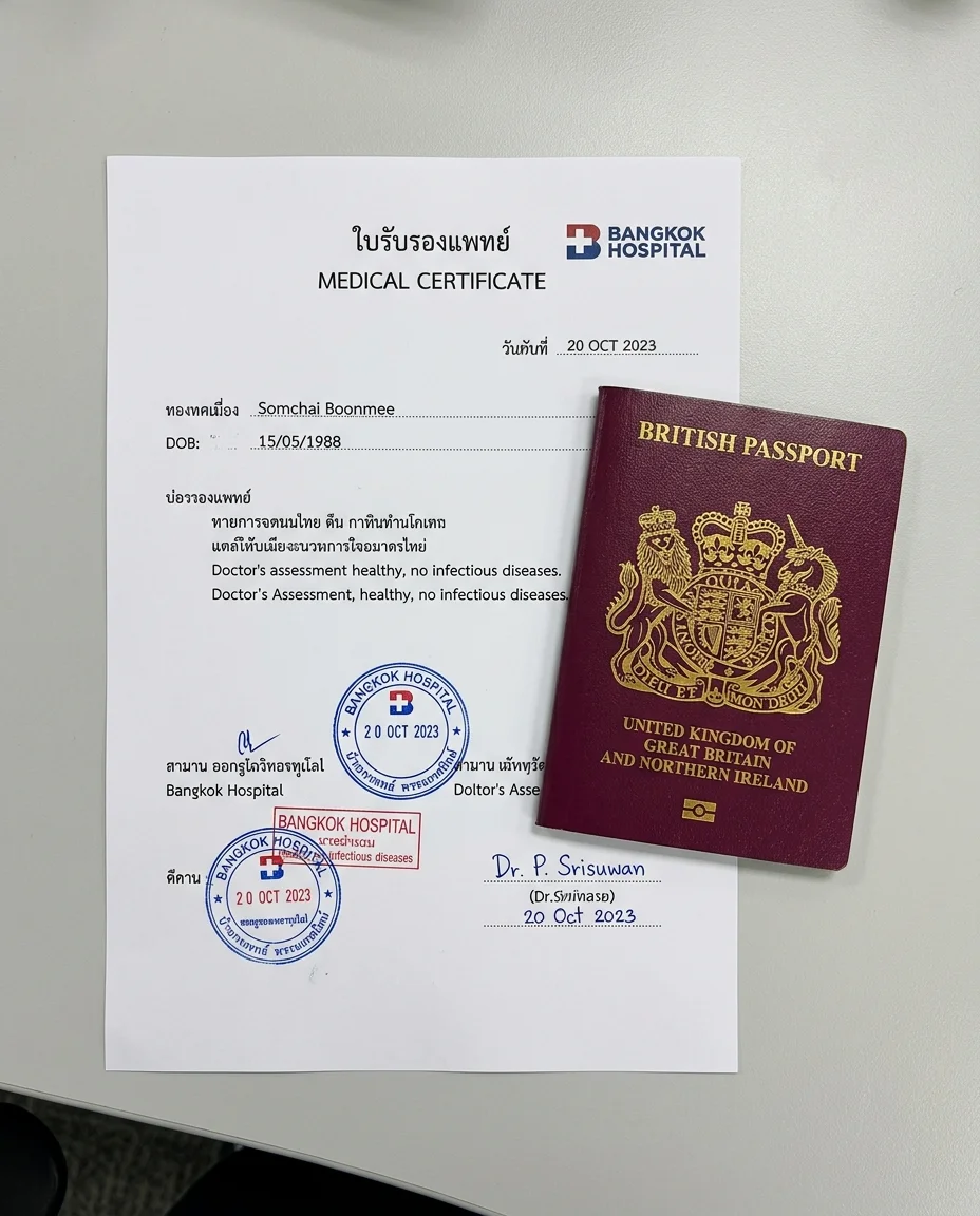 Thai medical certificate and UK passport Thai medical certificate and UK passport