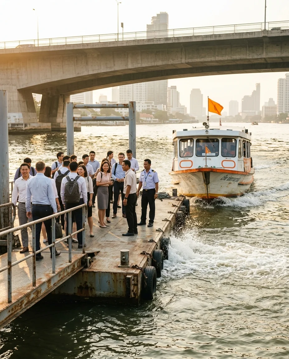Orange Flag Chao Phraya Express Boat and Sathorn Pier Orange Flag Chao Phraya Express Boat and Sathorn Pier