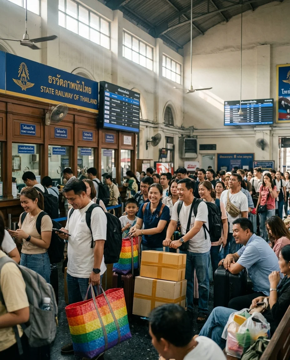 Thai travellers in a holiday rush Thai travellers in a holiday rush