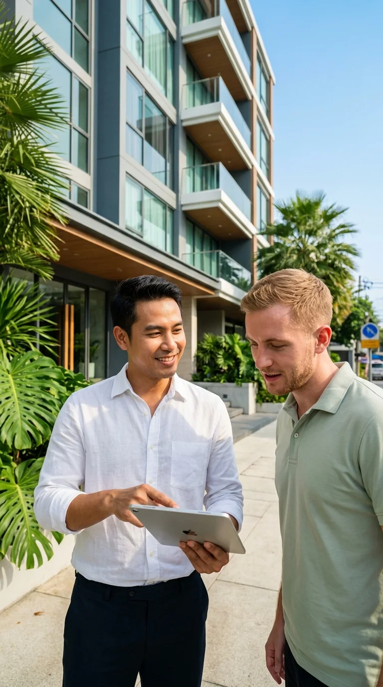 A Thai property agent and a British prospective tenant A Thai property agent and a British prospective tenant